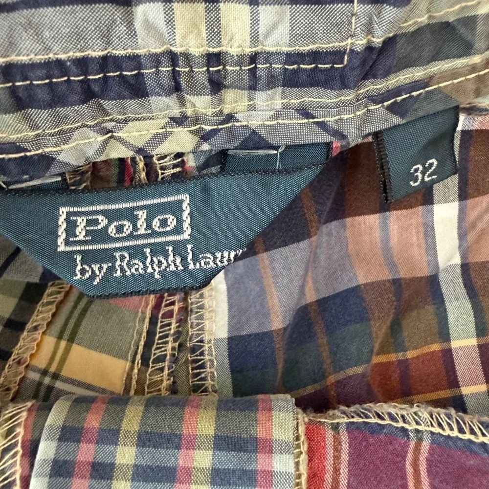 Polo Ralph Lauren Mens Patchwork Madras Plaid Board Shorts Swim Trunks Size 32